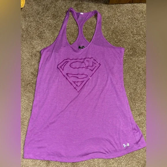 Women's Under Armour Superman Muscle Tank Size Large Purple logo - Picture 6 of 10